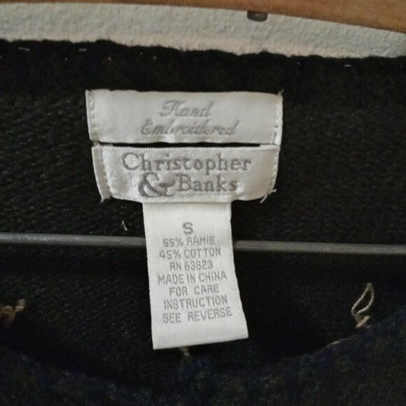 Christopher & Banks Sz S olive Cardigan with embroidered 'Christmas Tree' - Picture 2 of 6